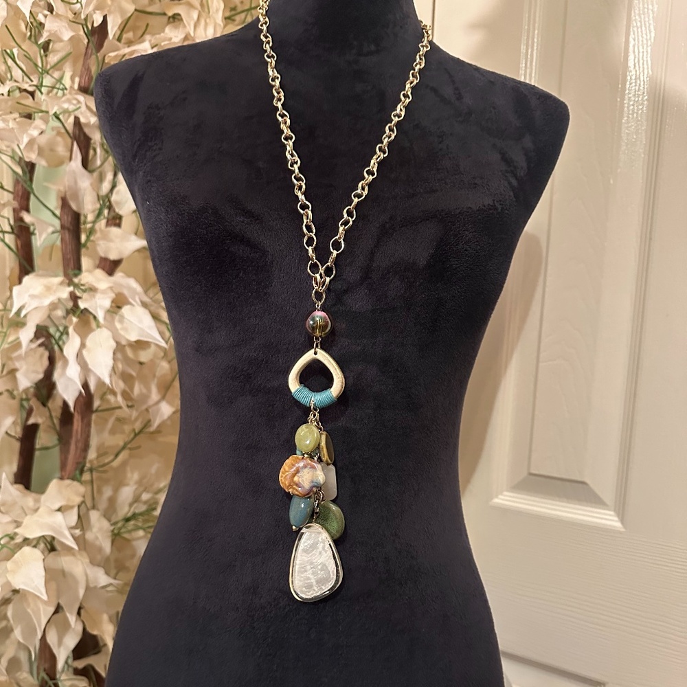 Aris by Treska Long Statement Necklace with Chain NWT
